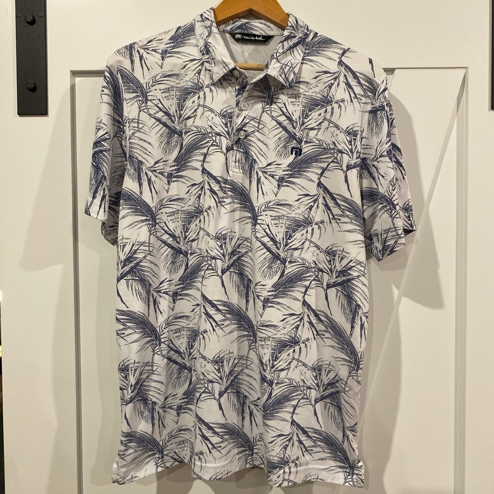 Travis Mathew Men's White and Black Palm Print Polo